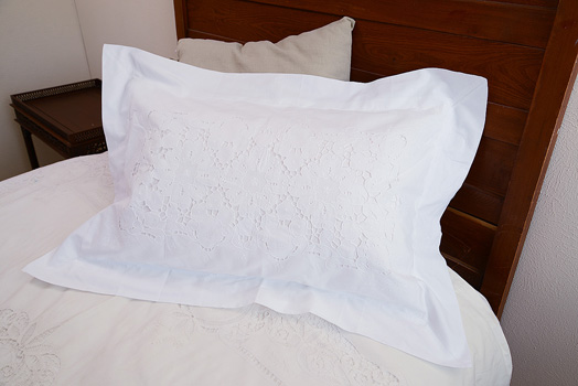 Victorian Hand Embroidered Pillow Sham 3" Flange Border. Queen